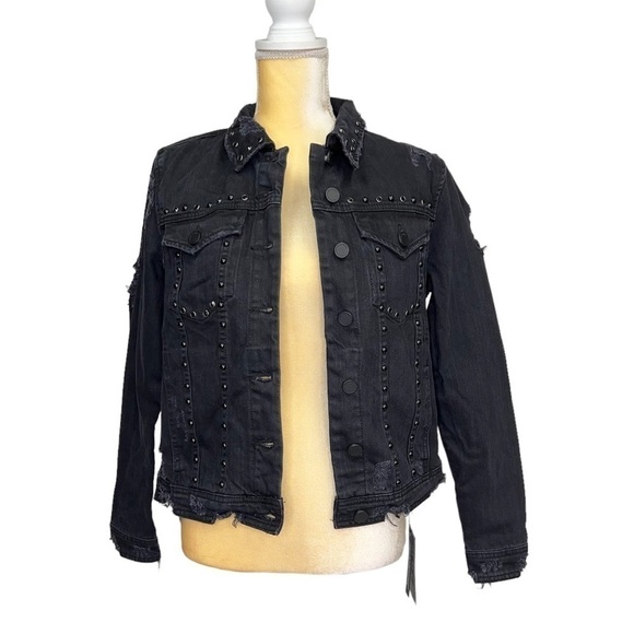 Blank NYC Black Jean Jacket Size Small Studded Distressed Denim New NWT - Picture 4 of 10
